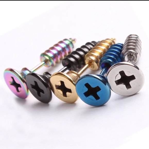 NWT 1 Pair Blue Unisex Punk Screw Stud Earr… - Picture 7 of 8